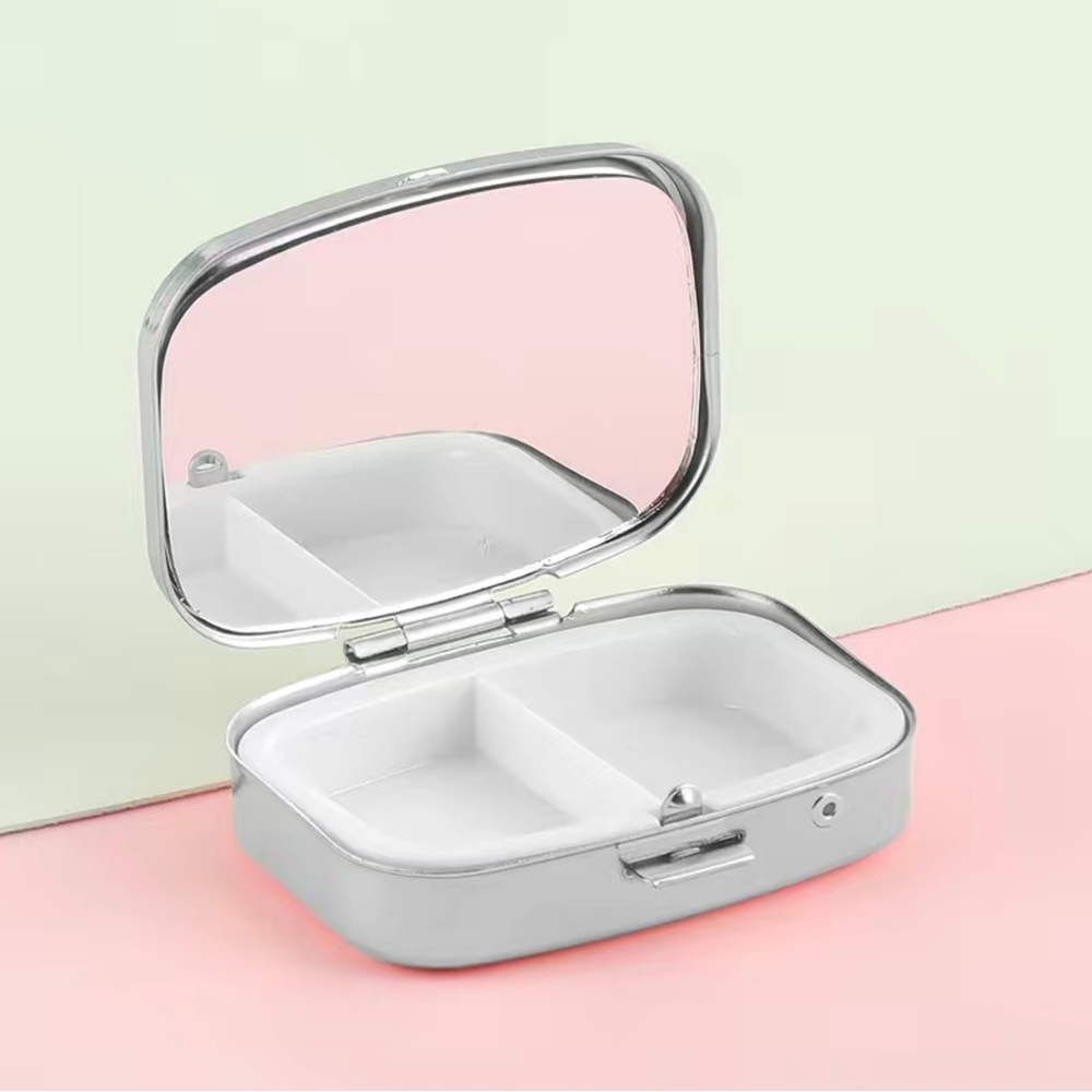 Plaid Pattern Rectangular Makeup/Pill case Mirror With Storage Function - Picture 2 of 5